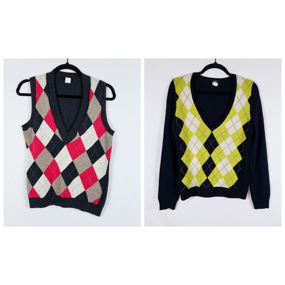 J. Crew Argyle Sweater Lot Womens M Dark Academia Y2K Preppy Old Money - Picture 1 of 12